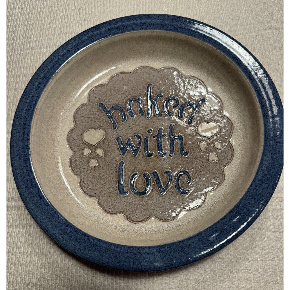 Vintage Clay City Pottery 10-inch Pie Plate Baked With Love Stoneware Indiana